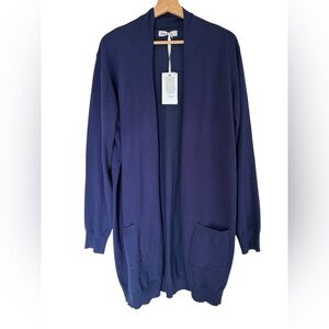 Grace Karin Cardigan 2X Navy Blue Long Pockets Office Casual Viscose Blend